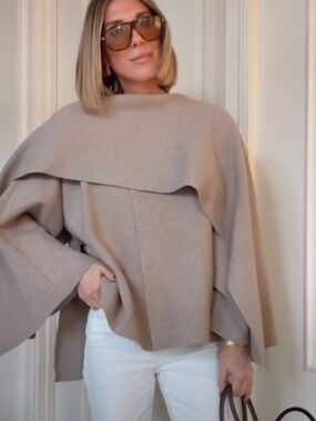 Benaar Women's Draped Cape Poncho Sweater - Beige